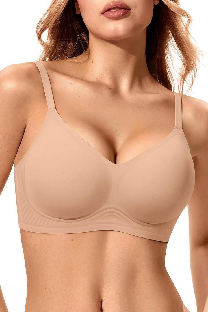 LetsJoli Jelly Bras for Women 2026 No Underwire Wireless Tshirt Bra Push Up Seamless Bralettes w Support (Beige, M)