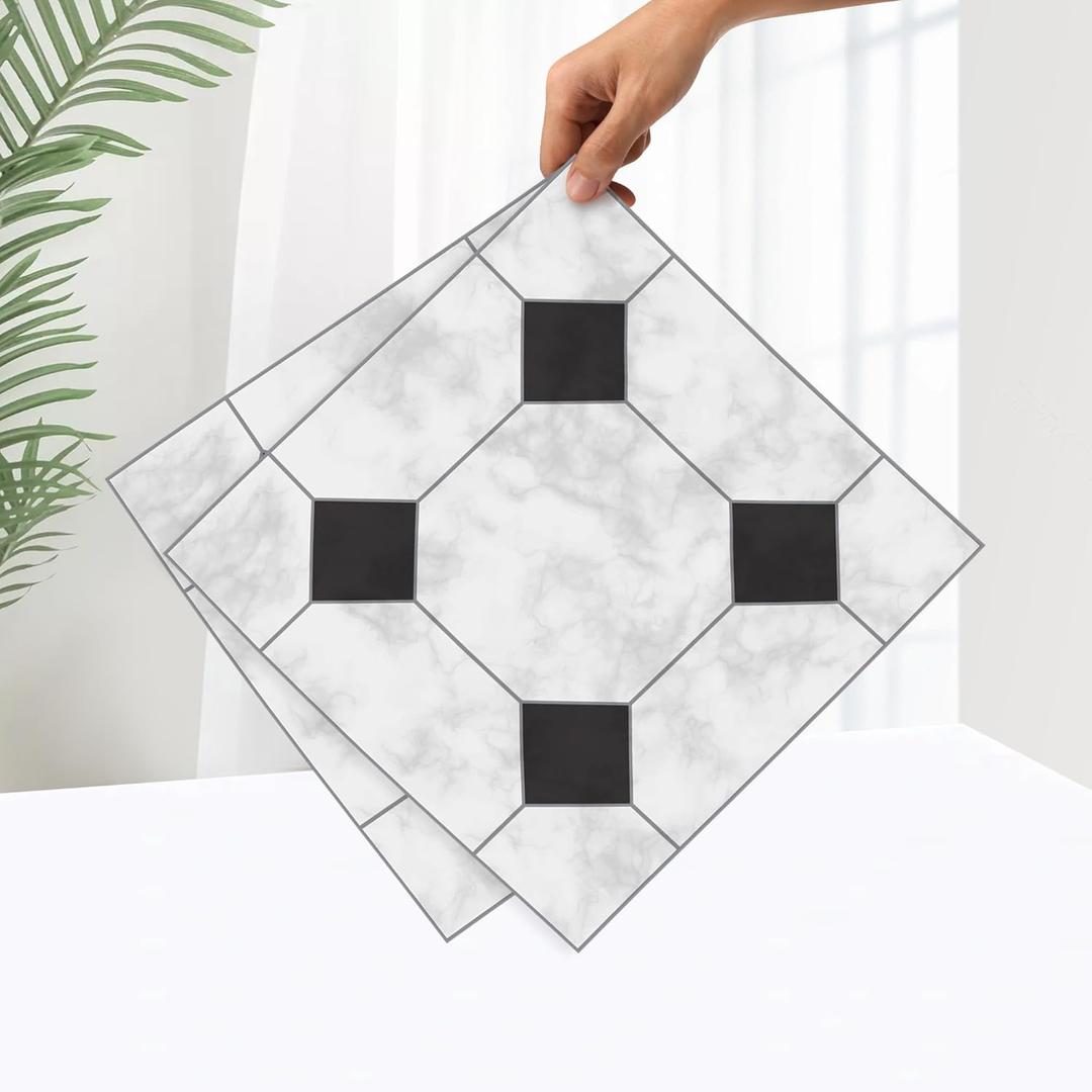 Mable Peel and Stick Vinyl Floor Tiles,20 Tiles - 12" x 12", Marble Tiles Self Adhesive Vinyl Flooring DIY for for Kichen, Bathroom, Bedroom, Dining Room, Kitchen(20 Pack 20 Sq.Ft NO.1101)