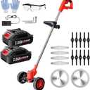 Cordless Weed Wacker, Electric Grass Trimmer with 2 * 2.0Ah Batteries & Wheels, Lightweight Brush Cutter Foldable Weed Eater, Battery Powered Lawn Mower for Lawn Yard Work