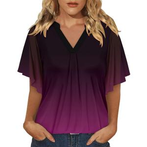 onlypuff Womens Double Layered Tunic Tops Half Sleeve Floral Double Layered Sheer Flowy Blouse Round/V Neck Casual Shirts (XL)
