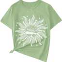 SOLY HUX Graphic Tees for Girl Floral Print Short Sleeve Round Neck T Shirts Tops (Green)