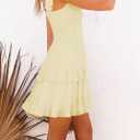 Women Summer Dresses Casual Boho Smocked Ruffle Sun Beach Babydoll Mini Dress Layered Flowy Swing Dress (Yellow, Small)