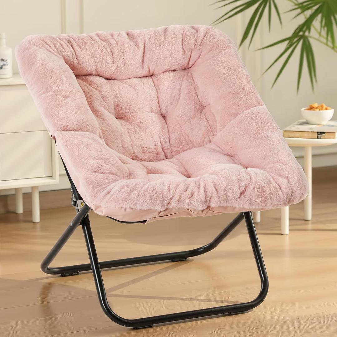 Sweetcrispy Comfy Chair for Adults, Foldable Living Room Chair, Soft Faux Fur Lounge for Bedroom Dorm Rooms, Comfortable Reading Chair for Teens, X-Large, Square