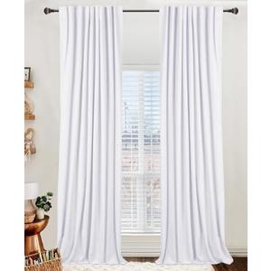 100% Blackout Shield Linen Blackout Curtains for Bedroom 104 Inches Long, Back Tab/Rod Pocket Living Room Drapes, Thermal Insulated Blackout Curtains 2 Panels Set, 50" W x 104" L, Bright White