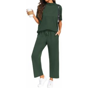 PrinStory Womens 2 Piece Lounge Sets Casual Outfits Pullover Top and Wide Leg Pants Matching Pjs Soft Pajamas Loungewear