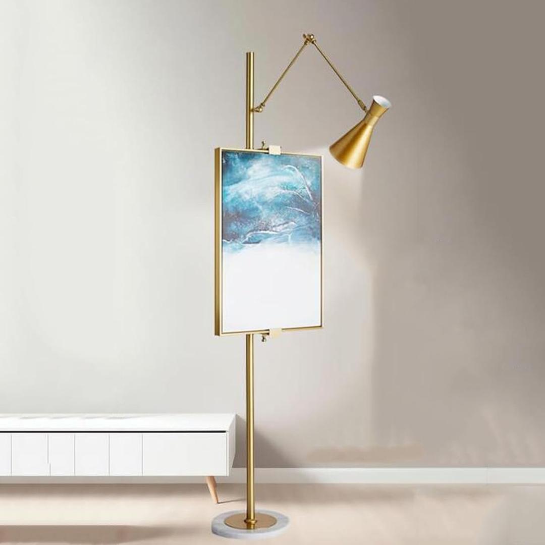Modern Gold Floor Lamp with Easel,Adjustable Height Tall Metal Standing Lamp,marble base E27 Floor Lamp,for Individual Art Easel Design Floor Uplight Lamp,for Living Room,reading lamp 100V-240V