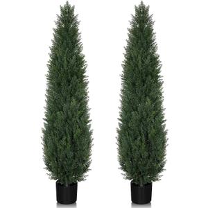 Artificial Cedar Topiary Trees, 5FT UV Resistant Topiary Trees Artificial Outdoors, Realistic Pre-Potted Faux Cypress Plants for Outdoor Porch, Home Entryway, and Garden Decor, Set of 2