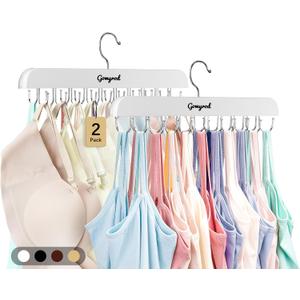 Gomyrod Bra Hanger for Closet, 2 Pack Tank Top Hanger w/20 Hooks Capacity Foldable Wood Space Saving Hangers, 360Rotating Closet Organizers and Storage for Dorm & Apartment for Bra Scarf Ties(White)