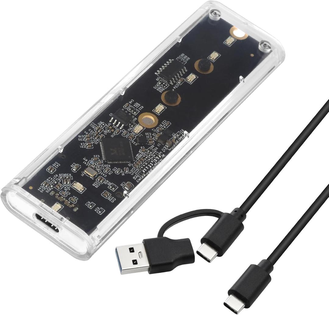 ELUTENG Transparent M.2 NVMe SSD Enclosure with Colorful LED Lights, 10Gbps M2 SSD Enclosure Tool-Free NVMe to USB Adapter External Enclosure for M-Key SSD 2230 2242 2260 2280 Sizes Support UASP Trim