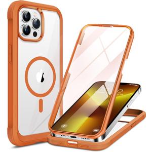 Miracase for iPhone 13 Pro Case 6.1",Full-Body Protection,Clear Bumper Case with Built-in 9H Tempered Glass Screen Protector,Military-Grade Drop Protection Outdoor Phone Case for iPhone 13 Pro, Orange
