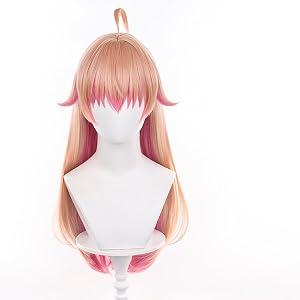 Tongtta Long Straight Pink Gradient Cosplay Wigs Halloween Custum Party Wig for Adult