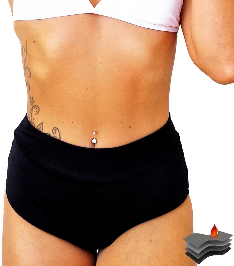 Period Swimwear for Teens, Women - Period Bathing Suits for Teen Girls, High Waisted Period Swim Bottoms (Small, Black)