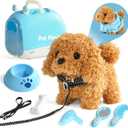 Walking Dog Toy for Kids with Leash, Realistic Toys for Girls Boys Toddler Toys, Barking Wagging Tail Interactive Dog Plush with Cute Cloak,Puppy Pet Care Gifts for Girls 3 4 5 Year Old Boys (Small, Blue)