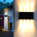 2 Pack Solar Wall Lights Outdoor 3000K Warm White, IP44 Waterproof, 8 LED Up Down Wall Sconce Lighting with Solar Panel for Exterior, Garden, Patio, Fence, Garage, Pathway