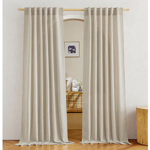 DUALIFE Cream Beige Blackout Curtains 102 Inch Length 2 Panels Set for Living Room Bedroom Rod&Back Tab Thermal Insulated 100% Black Out Linen Drapes Room Darkening Window Curtains 39x100, Beige