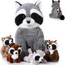 Harrycle 5 Pcs Raccoon Stuffed Animal Set Adorable Mommy Raccoon Plush with 4 Cute orable my Soft Cuddly Plushie for Birthday Woodland Party Decor(Lovely Style)