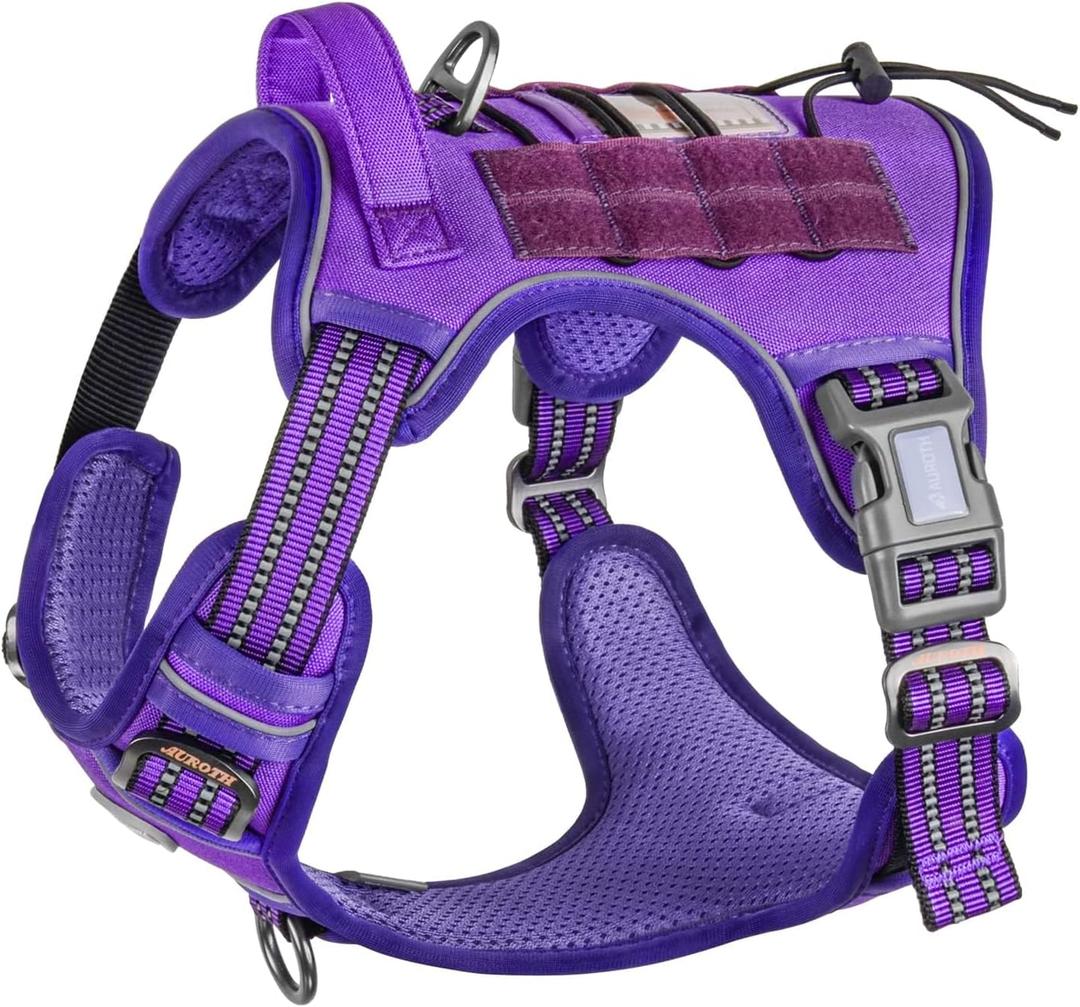 AUROTH Tactical Dog Harness for Dogs No Pull Adjustable Pet Harness Reflective K9 Working Training Easy Control Pet Vest Military Service Dog Harnesses, Purple, S