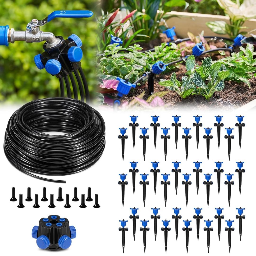 HIRALIY 197FT Garden Watering System with 36Item Pressure Compensation Drippers and 5-Way Connector, New Quick Connector Drip Irrigation Kits, Irrigation System for Plant