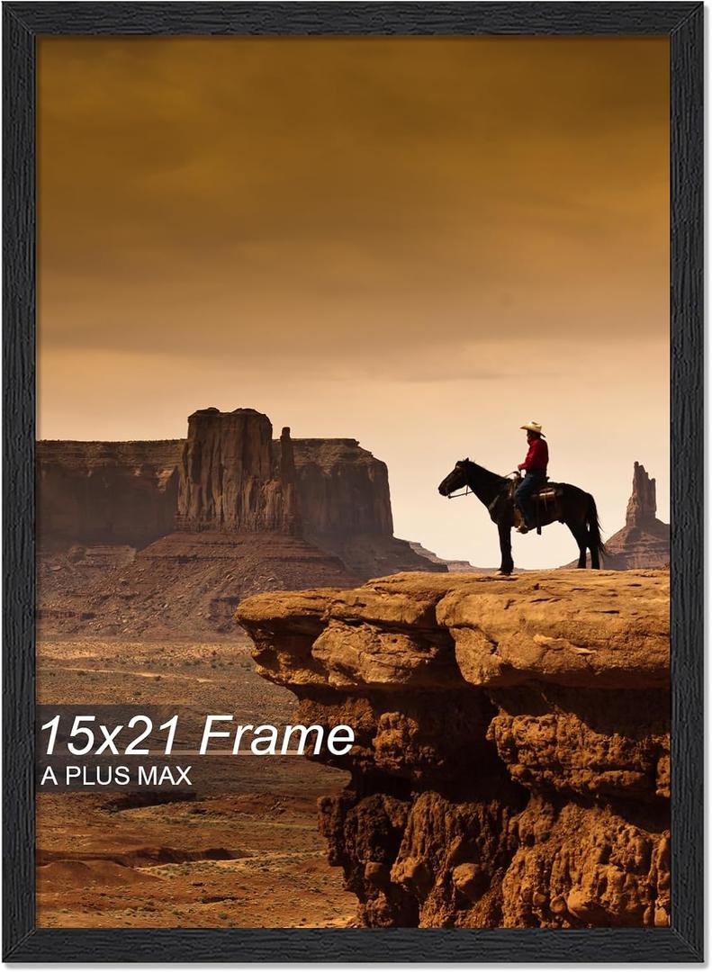 A PLUS MAX 15x21 Picture Frame, Black Engineered Wood Frame for 15 x 21 Inch Picture Poster Photo, Light Weight 15 by 21 Frame with Wood-grain for Wall - 1 Pack/Black/15 x21
