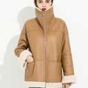 Women Aviator Pilot Leather Jacket - Genuine Sheepskin Shearling Moonlight Faux Fur - Stylish Winter Fashion, Small 