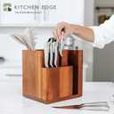 KitchenEdge Acacia Magnetic Knife Block and Cooking Utensil Holder, Sleek Storage for Chefs Knives, Steak Knives, Spatulas, Scissors, Non-Slip Rubber Feet, Easy to Clean, Kitchen Countertop Organizer