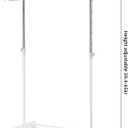 LiaMeE Adjustable Clothing Rack for Hanging Clothes, Heavy Duty Garment Rack with WheelsFree Standing Rolling Clothes Rack with Shelf & Grid, Easy Assembly Standard Rod, White & Chrome