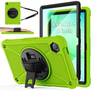 ZtotopCases for Samsung Galaxy Tab A11+ Plus/A9+ 11-Inch 2025/2023, Shockproof Hard Duty Case with Screen Protector+360 Rotating Hand Strap&Stand+Shoulder Strap for Tab A11+/A9 Plus Tablet, Green