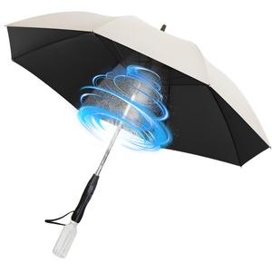 Oviora Rechargeable Umbrella with Fan - 3-in-1 Handheld Cooling System, Build in Mist Spray, UV Protection, Full-Body Coverage for Beach, Golf, Festivals, and Outdoor Activities (White)