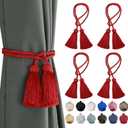 BEL AVENIR 4 Pack Curtain Handmade Tiebacks Decorative Curtain Holdbacks with Tassel (Red, 4 Pack)