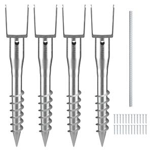 VEVOR Ground Screw, No Dig Ground Anchor 4 Pack 3.94 x 2.76 x 27.56 in DIY Screw in Stake, Includes 6 Lag Bolts & a Rebar, U-Shape Heavy Duty Steel Post Holder, Great for Mailbox and Fence Posts