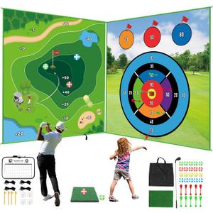 Golf Game: 70"x 70" Plus Size Double Sided Hitting Mat, Ideal Gifts for Kids Adults, 20 Sticky Balls & 10 Darts for Indoor or Backyard Battle Chipping