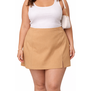 EXLURA Women's Fashion Faux Wool Mini Skirt High Waisted Y2K Trendy Side Slit Tweed Plaid Skirts 2025 Fall Winter Outfits Size 2XL