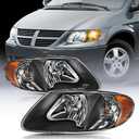 Nilight Headlight Assembly for 2001 2002 2003 2004 2005 2006 2007 Chrysler Town & Country 2001-2003 Voyager 2001-2007 Dodge Grand Caravan Replacement Black Housing Amber Reflector
