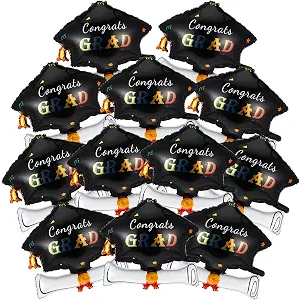 12 Pcs 24 Inch Large Graduations Balloons Class of 2026 Congrats Grad Balloon 2026 Graduation Party Decorations Graduation Hat Foil Balloons for College High School Grad Party Supplies