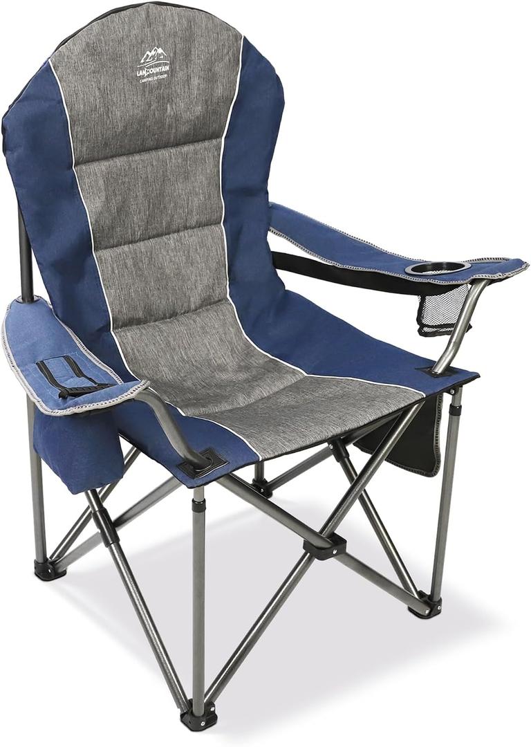 Camping Chairs for Adults,High Back Folding Camp Chair with Cup Holder and Cooler Bag,Heavy Duty Outdoor Lawn Chairs,Perfect for Camping,Hiking,Picnics,and Beach Trips,Blue