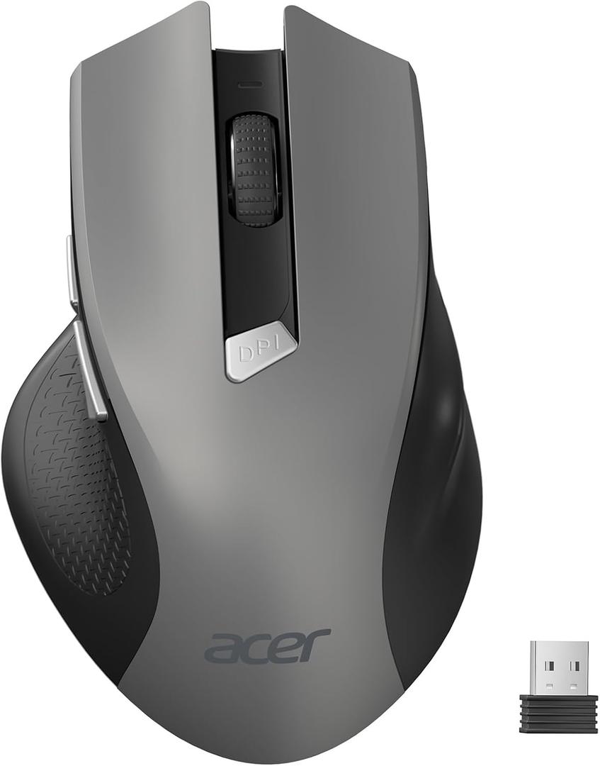 acer Wireless Mouse for Laptop, 2.4GHz Computer Mouse 3 Adjustable DPI Office Cordless USB Mice with USBA Receiver, 6 Buttons, 1600 DPI, Medium to Large Sized Hands (Grey)