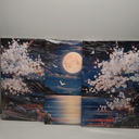 3Pcs Cherry Blossom Moon Lake Canvas Wall Art Nature Landscape Wall Decor Pictures Japanese Aesthetics Floral Posters Prints for Home Office Living Room Decoration 16x24in