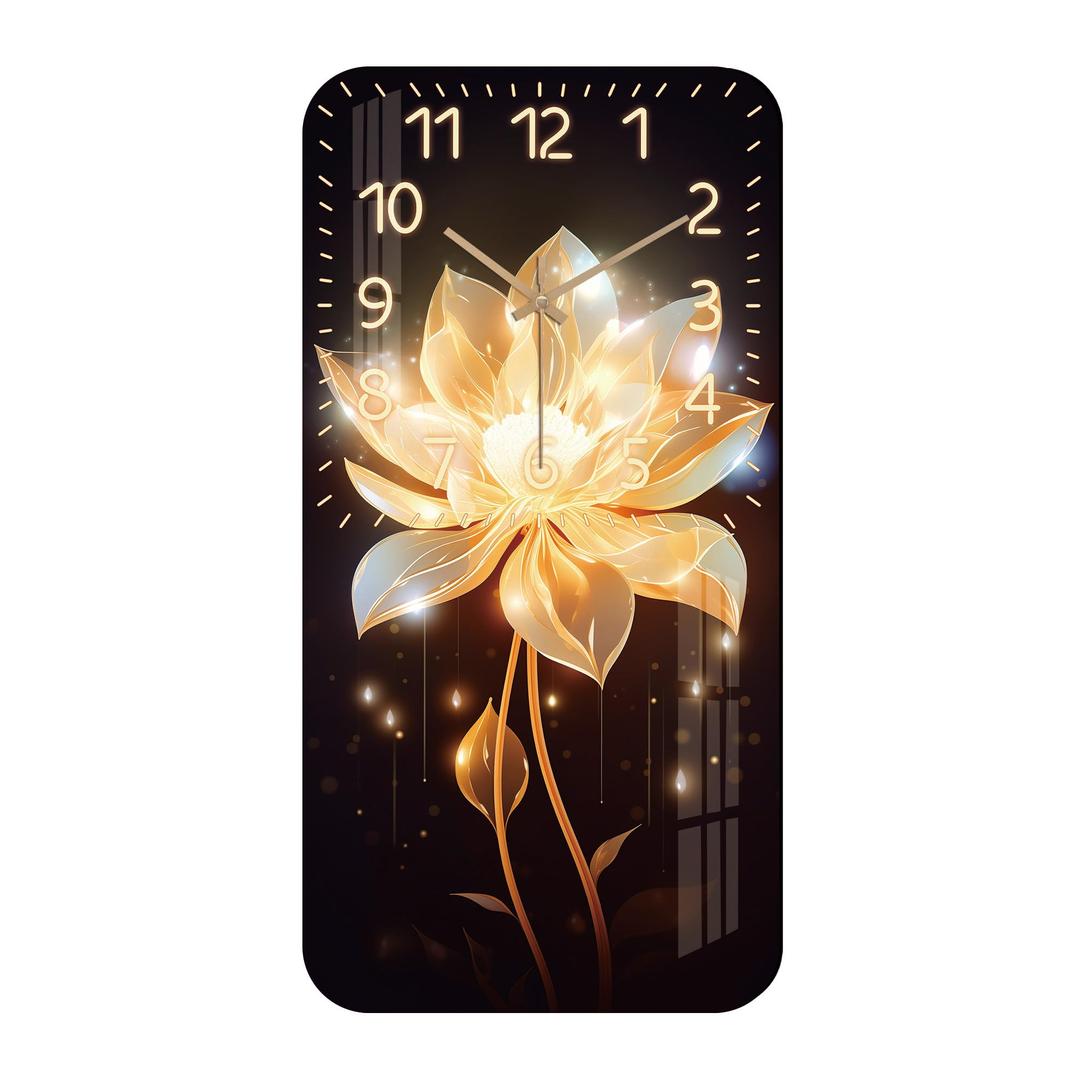 Large 24 Inch Wooden Wall Clock - Glowing Floral Wall Clocks Modern Silent Non-Ticking Battery Operated, Rectangle Rustic Home Decor for Living Room Office