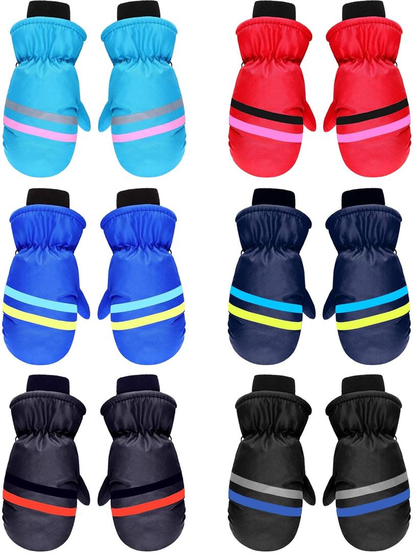 SATINIOR 5 Pairs Kids Winter Snow Mittens Gloves Waterproof Toddler Children Warm Baby Ski Gloves for Cold Weather(3-6 Years,Classic Color)