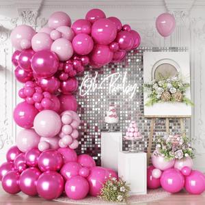 Balloon Arch Kit - Hot Pink, Baby Pink, Metallic Party Helium Balloons Garland With Pastel Light, Dark Magenta, Latex Balloons for Girls Wedding, Baby Shower, Princess Birthday Party Decor