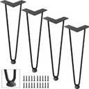DonYoung Hairpin Legs 16", Coffee Table Legs Set of 4 Metal Furniture Legs, Mid Century Modern Style Table Legs for Nightstand Sofa Bench, Rubber Floor Protectors Included, Black