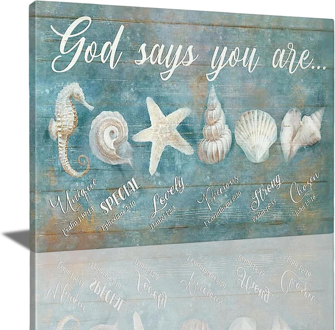 Tijuboni Seashell Decor Ocean Bathroom Wall Art Coastal Beach Nautical Pictures, Seashell Starfish Canvas Prints Paintings Framed Artwork for Bathroom Bedroom Living Room Home Ready to Hang 16"x24"