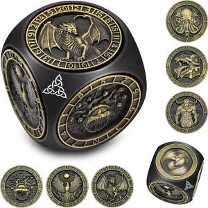 DND Spinner Dice, 7 in 1 Unique Metal Dice Set with 3D Relief for Dungeons and Dragons Gifts, Cool Polyhedral Role Playing Game Dice, Fantasy D&D Tabletop RPG Accessories for DM & Player (Black)