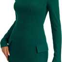LYANER Women's Square Neck Long Sleeve Ribbed Knit Party Bodycon Mini Dress with Pockets (Green, XL)
