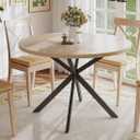 ChooChoo 47.2 Inch Round Dining Table for 4, Farmhouse Wood Kitchen Table, Circle Dinner Table for Kitchen & Dining Room, Natural Oak, 47.2 inch diameter