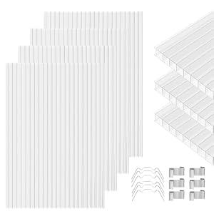 GGNEBAI Polycarbonate Greenhouse Panels 14 Pack 4'x 2'x0.16 Twin-Wall UV-Protected All Weather Plastic Roof Panel Clear Replacement Sheets for Garden Fences, Furniture DIY, Outdoor Roofing