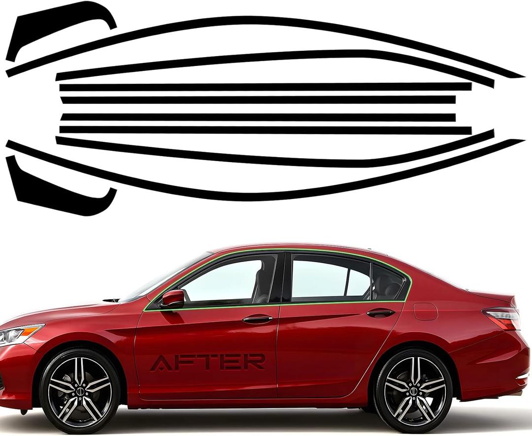 Side Window Chrome Delete Vinyl Wrap Overlay fit for 2013 2014 2015 2016 2017 Honda Accord Sedan Accessories with Blackout Film Gloss Black Kits