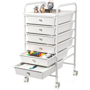 6-Drawer Rolling Storage Cart, Plastic Drawer Storage Organizer Rolling Cart, Multipurpos Utility Cart for Classroom Art Craft Supplies Dresser Closet Bathroom Bedroom Kitchen Office School