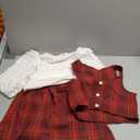 Guodeunh Toddler Girls Christmas Outfits Girls Puff Sleeve Knit Ribbed Tops Button Down Vest Plaid Skirt Set Winter Clothes (Red, 8 Years)