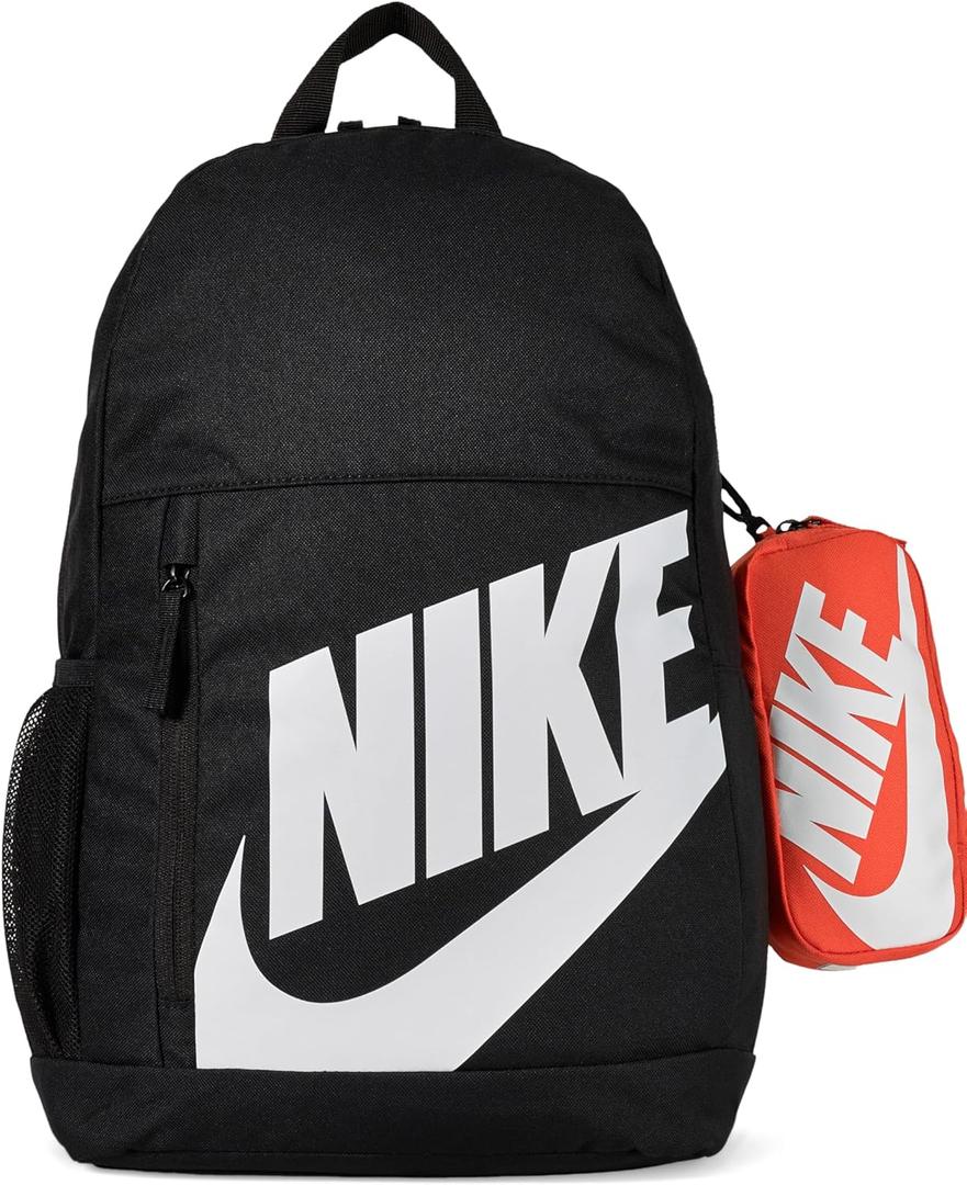 Nike Unisex Kids' Classics Elemental Backpack (20L) | Boys and Girls (Medium, Black/Orange/White)